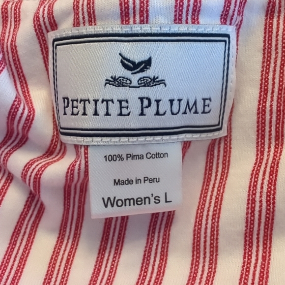 Petite Plume Pima Pajama Set In Antique Red Size Large Striped Embroidered EUC - Picture 11 of 16